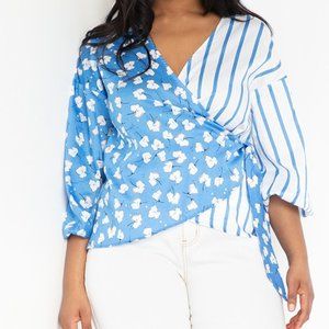 Eloquii Mixed Print Wrap Top